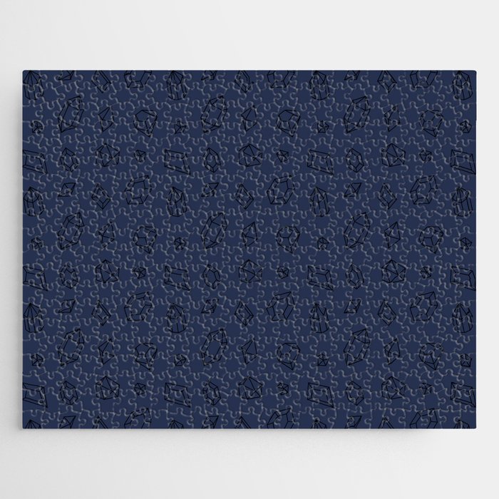 Navy Blue and Black Gems Pattern Jigsaw Puzzle