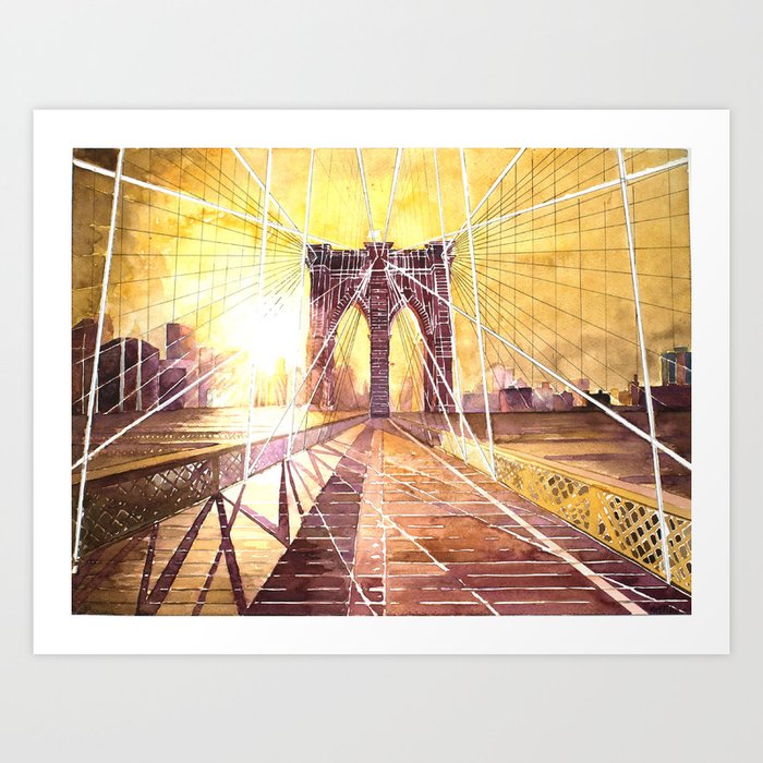 Sunset at Brooklyn Bridge (NYC) Art Print