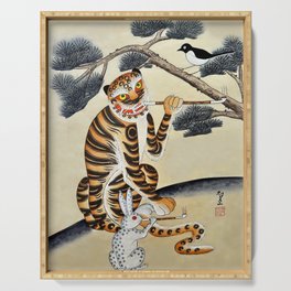 Korean Minhwa Tiger with Pipe Serving Tray