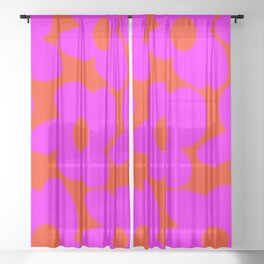 Pink Retro Flowers Orange Red Background #decor #society6 #buyart Sheer Curtain
