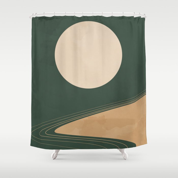Moon and Road - Minimalist Scandinavian 3 Shower Curtain
