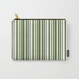 [ Thumbnail: Dark Olive Green & White Colored Stripes Pattern Carry-All Pouch ]