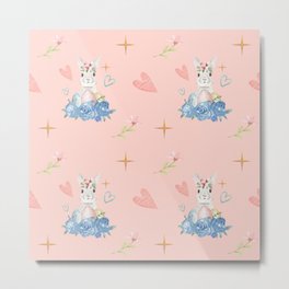 Easter Bunny In Roses Collection Metal Print