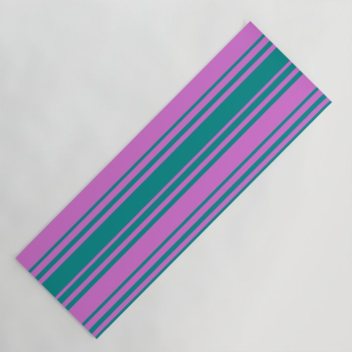 Orchid and Dark Cyan Colored Stripes/Lines Pattern Yoga Mat