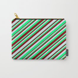 [ Thumbnail: Green, Maroon & Lavender Colored Striped/Lined Pattern Carry-All Pouch ]