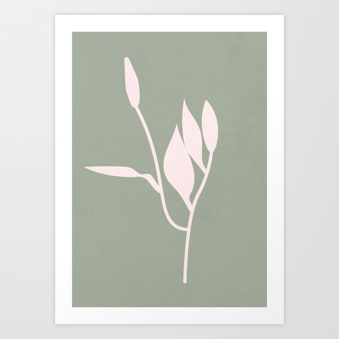 Minimal Boho Flower Sage Green Art Print
