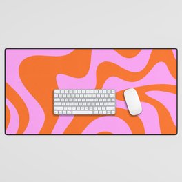 Retro Liquid Swirl Abstract Pattern in Hot Pink and Red-Orange Desk Mat