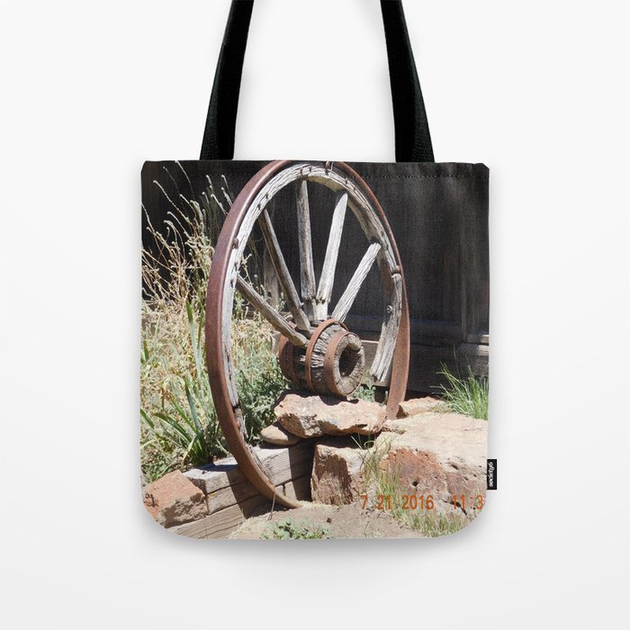 road trip, wagon wheel, old west, history Tote Bag