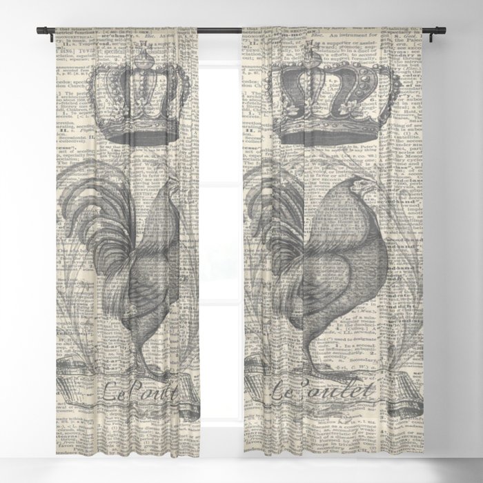 Western Country French Chicken Kitchen Art Farmhouse Rooster Sheer