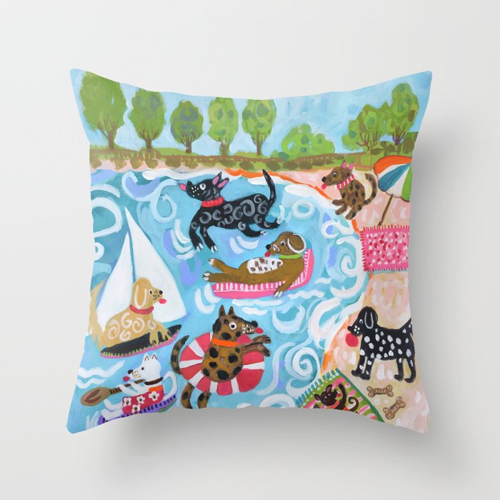 Dogs at Play Throw Pillow