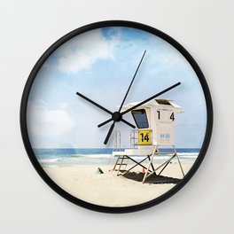 California Beach Photography, Lifeguard Stand San Diego, Blue Coastal Photograph Wall Clock