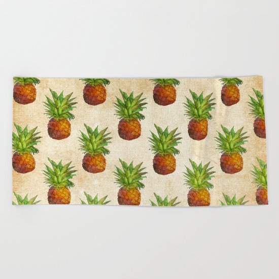 Retro Vintage Aloha Fruit Pineapple Pattern on #Society6 Beach Towel