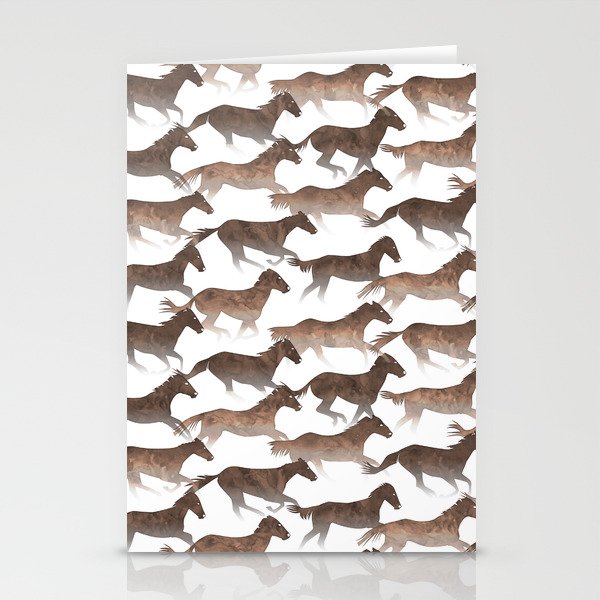 Watercolor Horses Pattern - Brown Stationery Cards