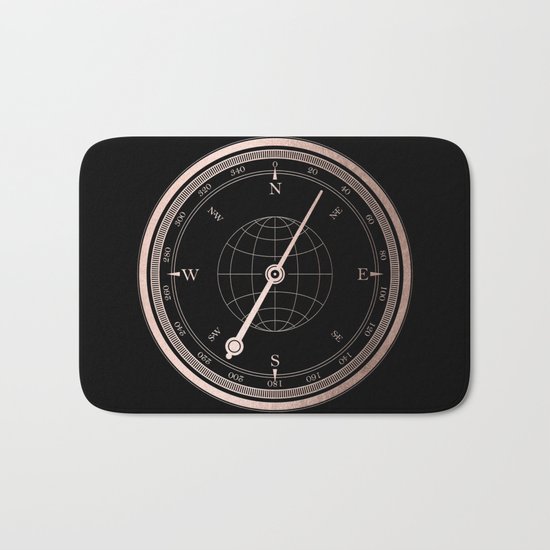 Rose Gold Compass on Black Bath Mat