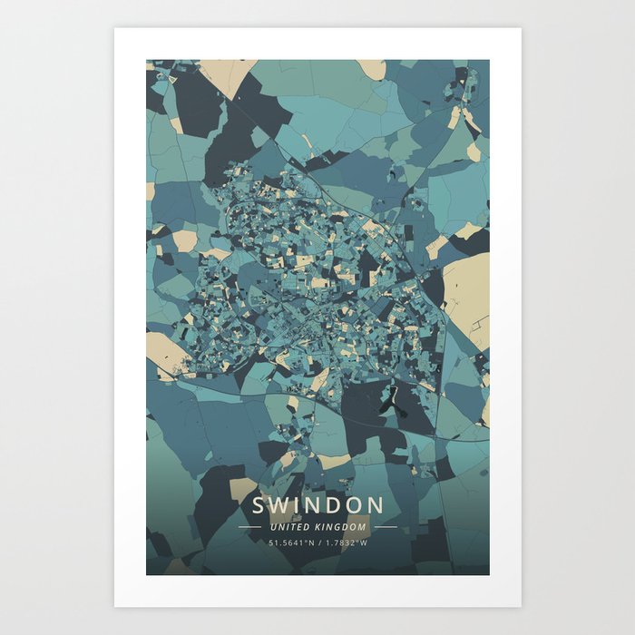Swindon, United Kingdom - Cream Blue Art Print