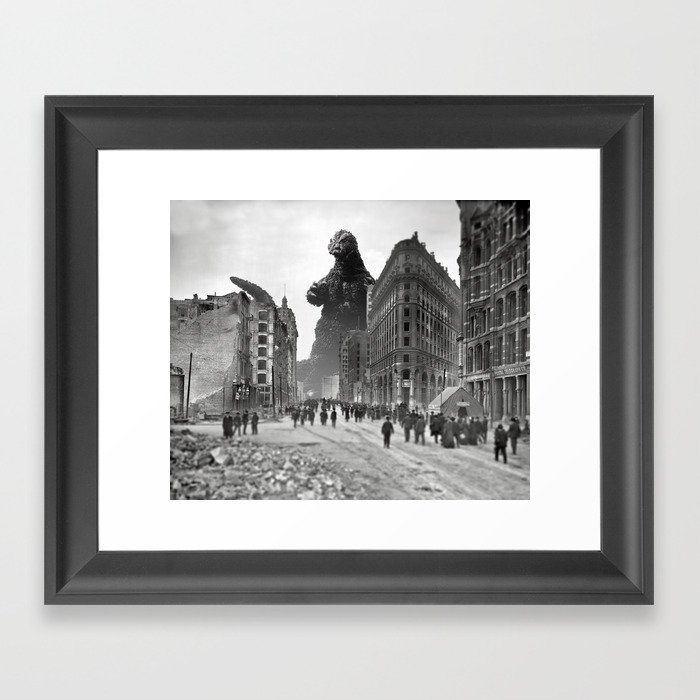 Old Time Godzilla in San Francisco Framed Art Print