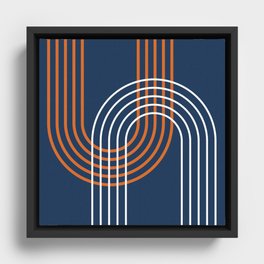 Geometric Lines Rainbow Abstract 1 in Navy Blue and Orange Framed Canvas