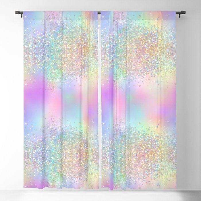 Pretty Rainbow Holographic Glitter Blackout Curtain