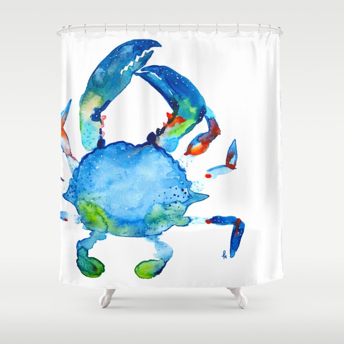 Blue Claw Crab Nautical Summer, Sea Life Shower Curtain