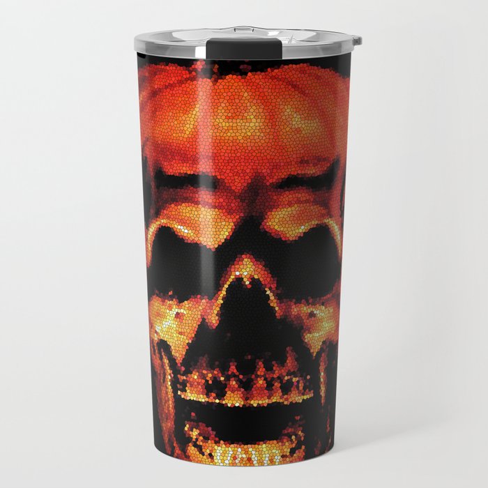 Halloween Ii Pumpkin Skull Stained Glass Travel Mug By Falln