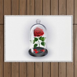 Red Rose Under Dome on White Background Outdoor Rug