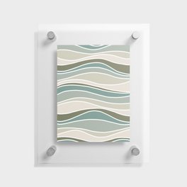 Retro Wavy Lines Pattern Green, Teal, Grey and Beige Floating Acrylic Print