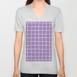 Retro Modern Plaid Checker on Violet Purple V Neck T Shirt