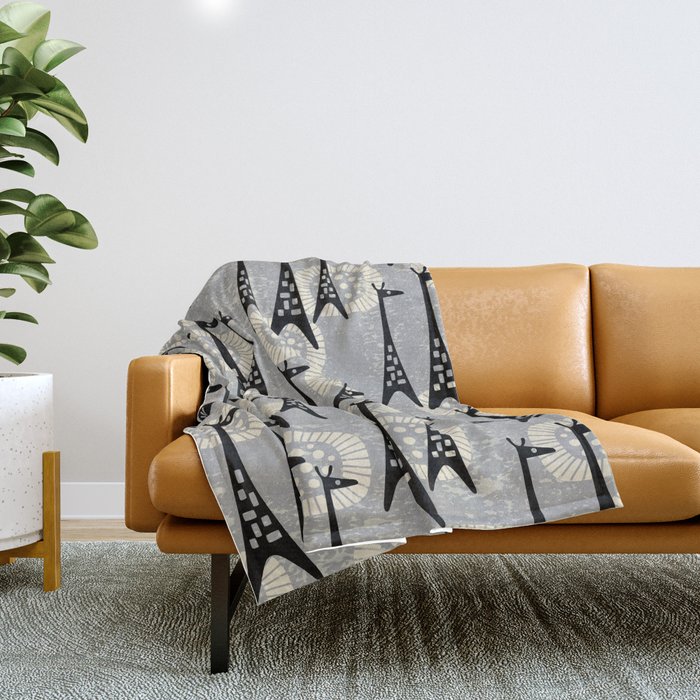 Mid Century Modern Giraffe Pattern Black and Gray Throw Blanket