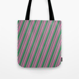 [ Thumbnail: Sea Green and Hot Pink Colored Lines/Stripes Pattern Tote Bag ]