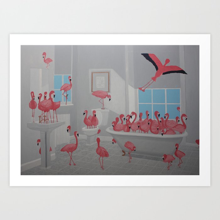Flamingos In the Bathroom Art Print