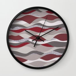 Waves Reds Grays Silver Wall Clock