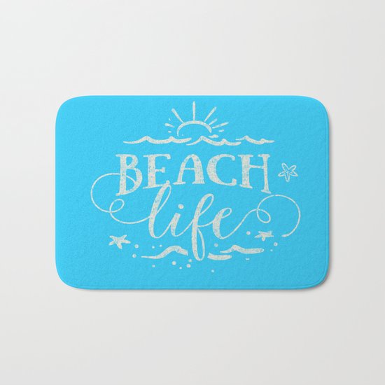 BEACH life - white Typography on Aqua for your summer - Mix & Match Bath Mat