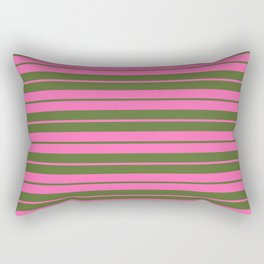 [ Thumbnail: Hot Pink and Dark Olive Green Colored Lined Pattern Rectangular Pillow ]