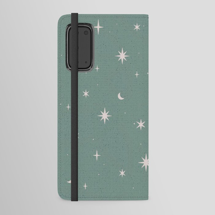 Starry night mystical sage green Android Wallet Case