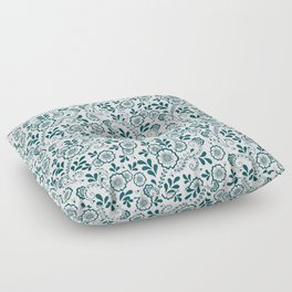 Teal Blue Eastern Floral Pattern Floor Pillow