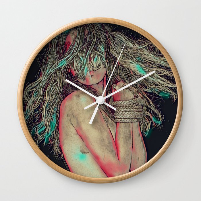 Bondage girl digital painting. Sexy gifts. Wall Clock