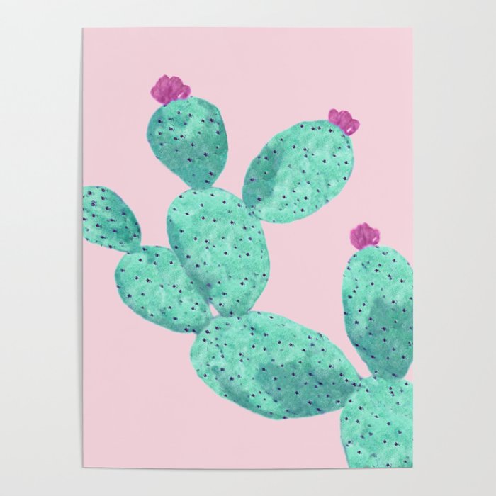 Cactus with pink flowers Poster