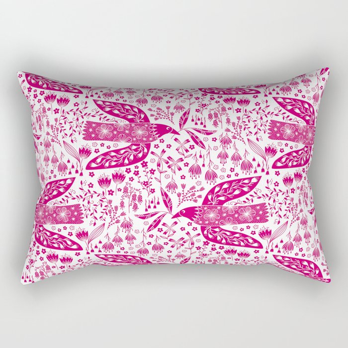 Doves and Flowers Bird Art Magenta Pink Rectangular Pillow