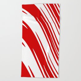 Candy Cane Christmas Red & White Stripes Abstract Pattern Design  Beach Towel