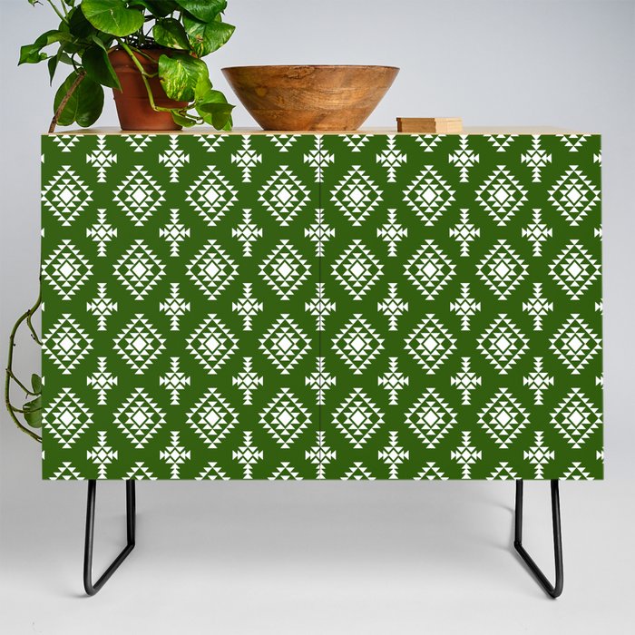 Green and White Native American Tribal Pattern Credenza