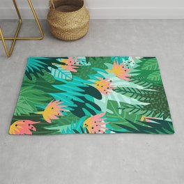 Let's Dance In The Sun, Wearing Wildflowers In Our Hair, Tropical Jungle Nature Botanical Painting Area & Throw Rug