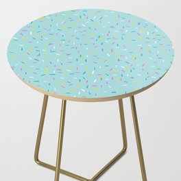 Rainbow Sprinkles Jimmies 90s Confetti on Teal Blue Background Side Table