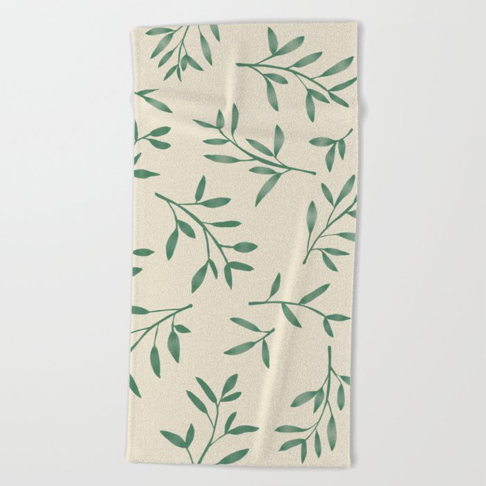 Leaf Pattern Watercolor - Green Beach Towel