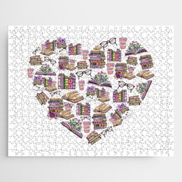 Love Books Pretty Floral Girly Heart Jigsaw Puzzle
