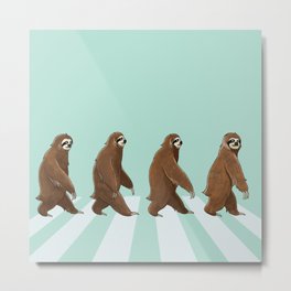 Sloth The Abbey Road in Green Metal Print | Drawing, Abbeyroad, Artist, Acrylic, Painting, Design, Album, Animal, Sloth, Bignosework 