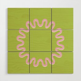 Waves Circle Frame - Pink Green Wood Wall Art