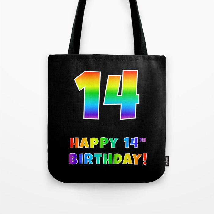 HAPPY 14TH BIRTHDAY - Multicolored Rainbow Spectrum Gradient Tote Bag