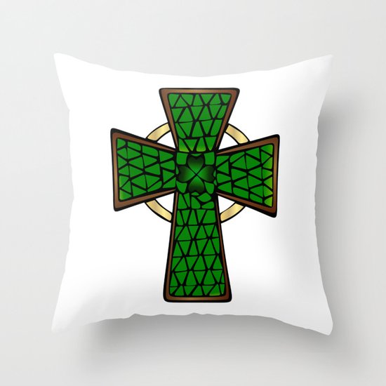 Shamrock Celtic Cross Throw Pillow