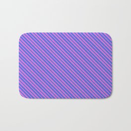 [ Thumbnail: Orchid and Royal Blue Colored Lined Pattern Bath Mat ]