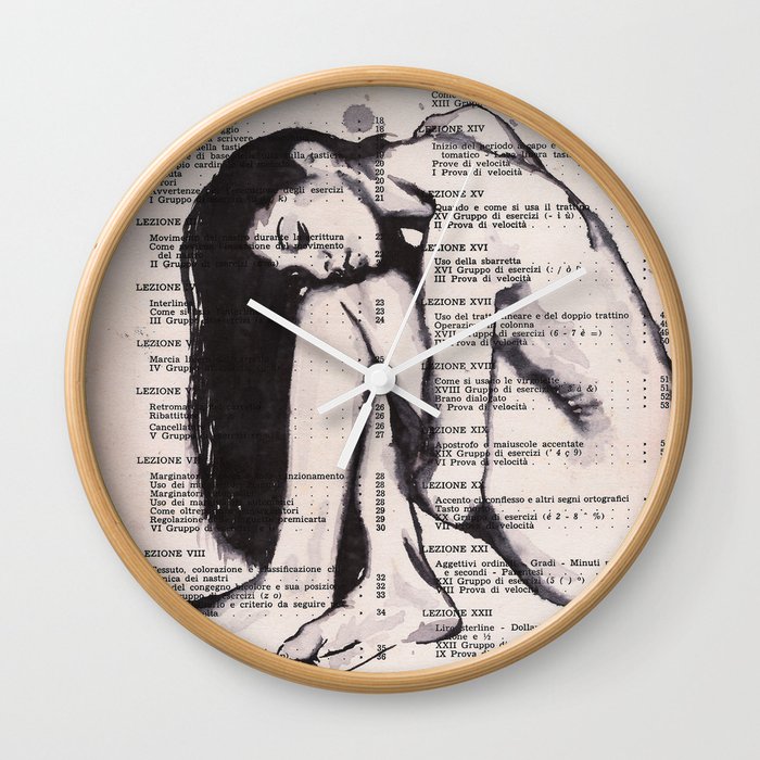 Thoughts - Feminine nude ink drawing Wall Clock